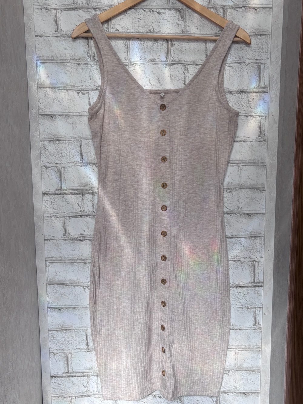 Only Ribbed Button-Front Tank Dress in Light Beige